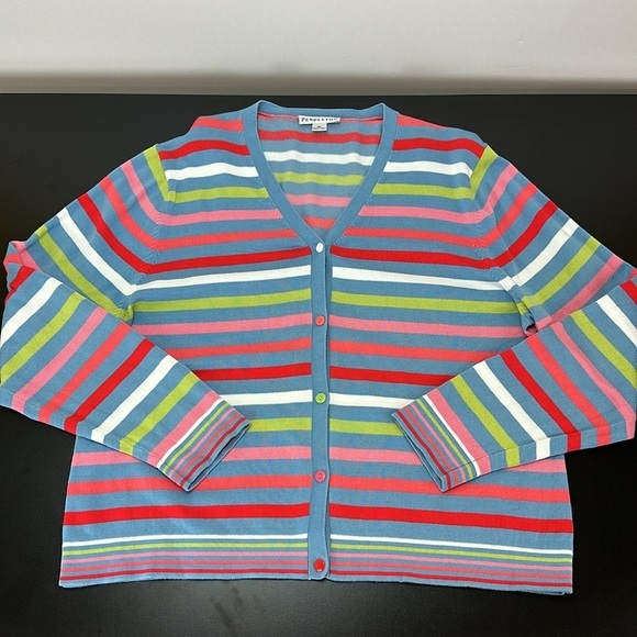 Pendleton Striped Multi Color Lightweight Button Sweater Cardigan XL V Neck - Picture 13 of 13